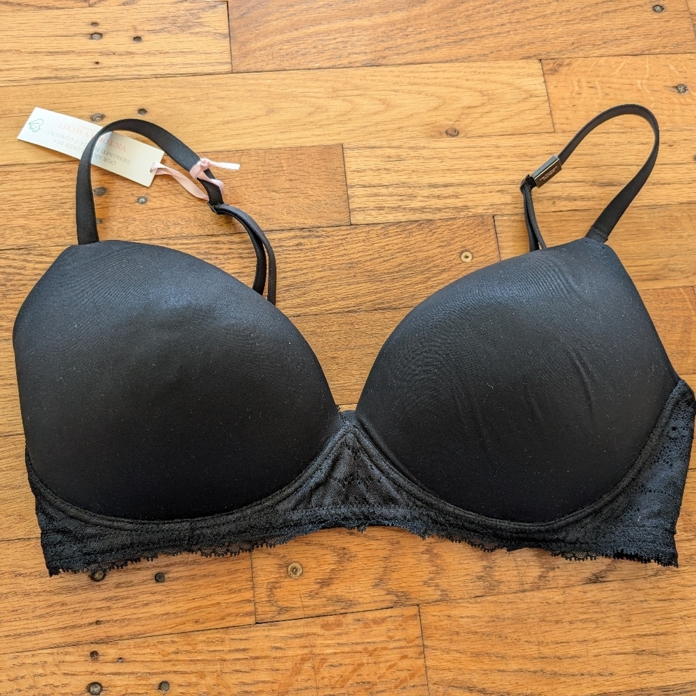 NWT Victoria's Secret No Wire Black Lace Accent Bra 36DD